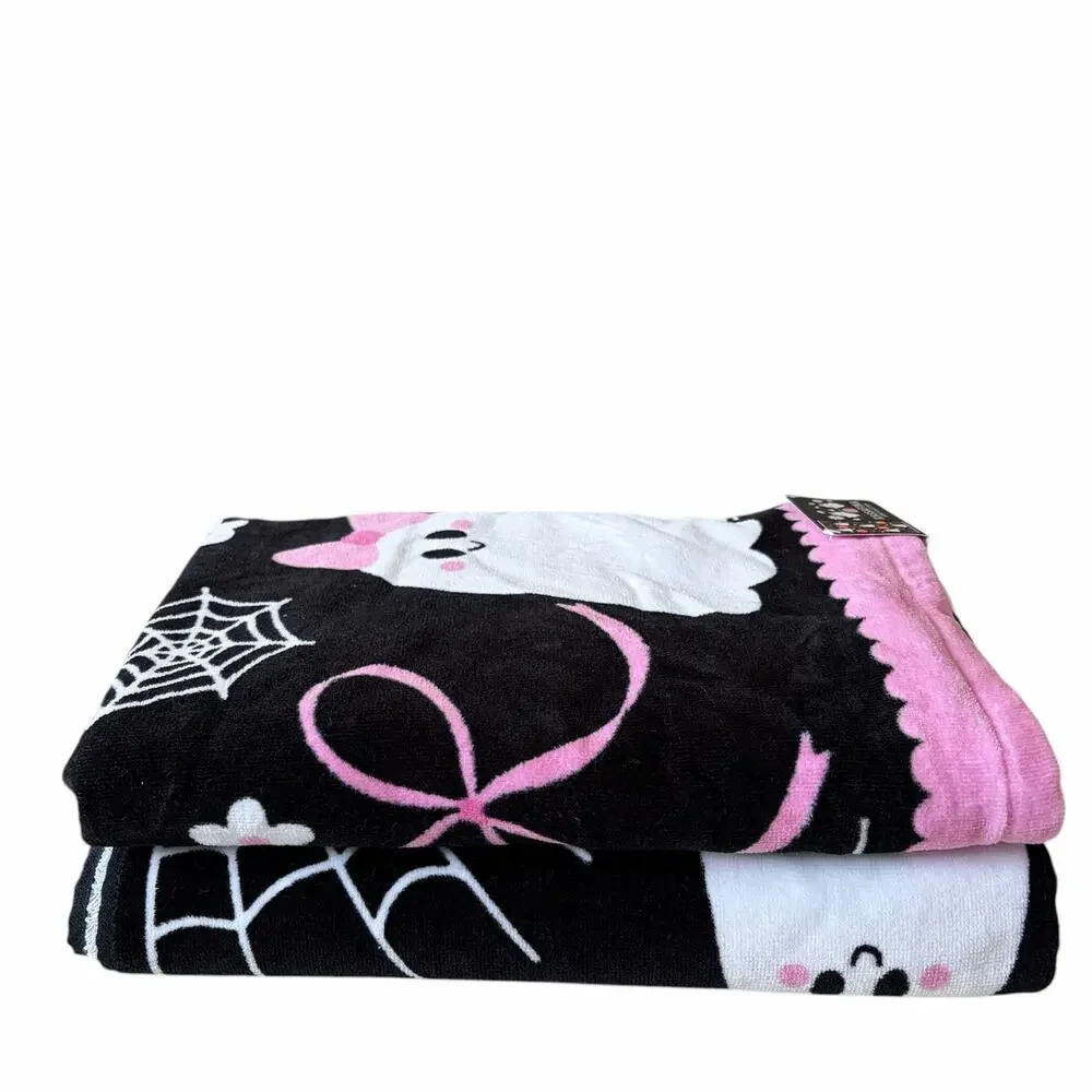 NEW Kassafina Coquette Halloween Bath Towel Set of 2 100% Cotton VIRAL